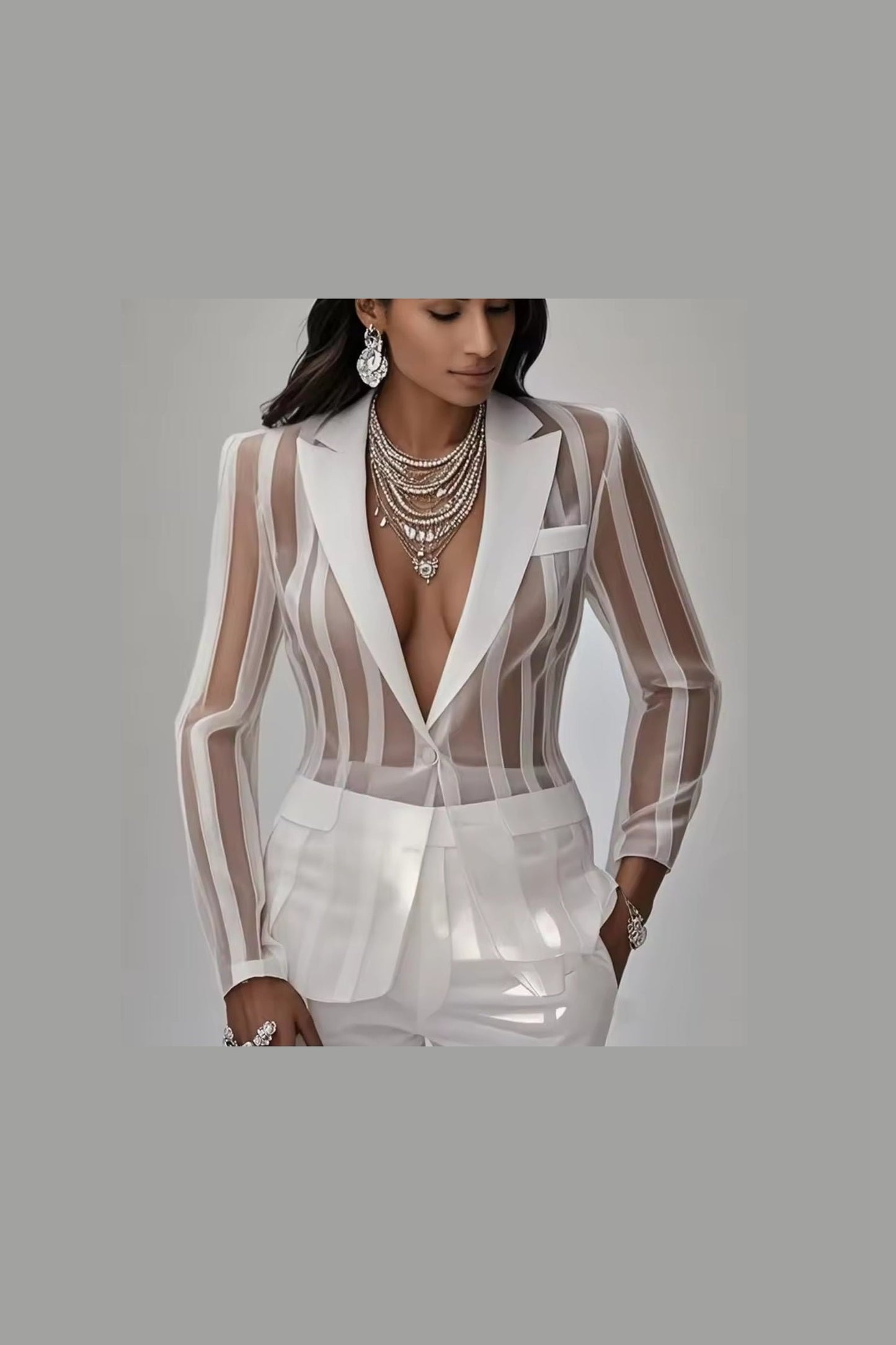 Blazer Coat 2025 American Style Women's Perspective Striped Suit - GLITCH - BELLE