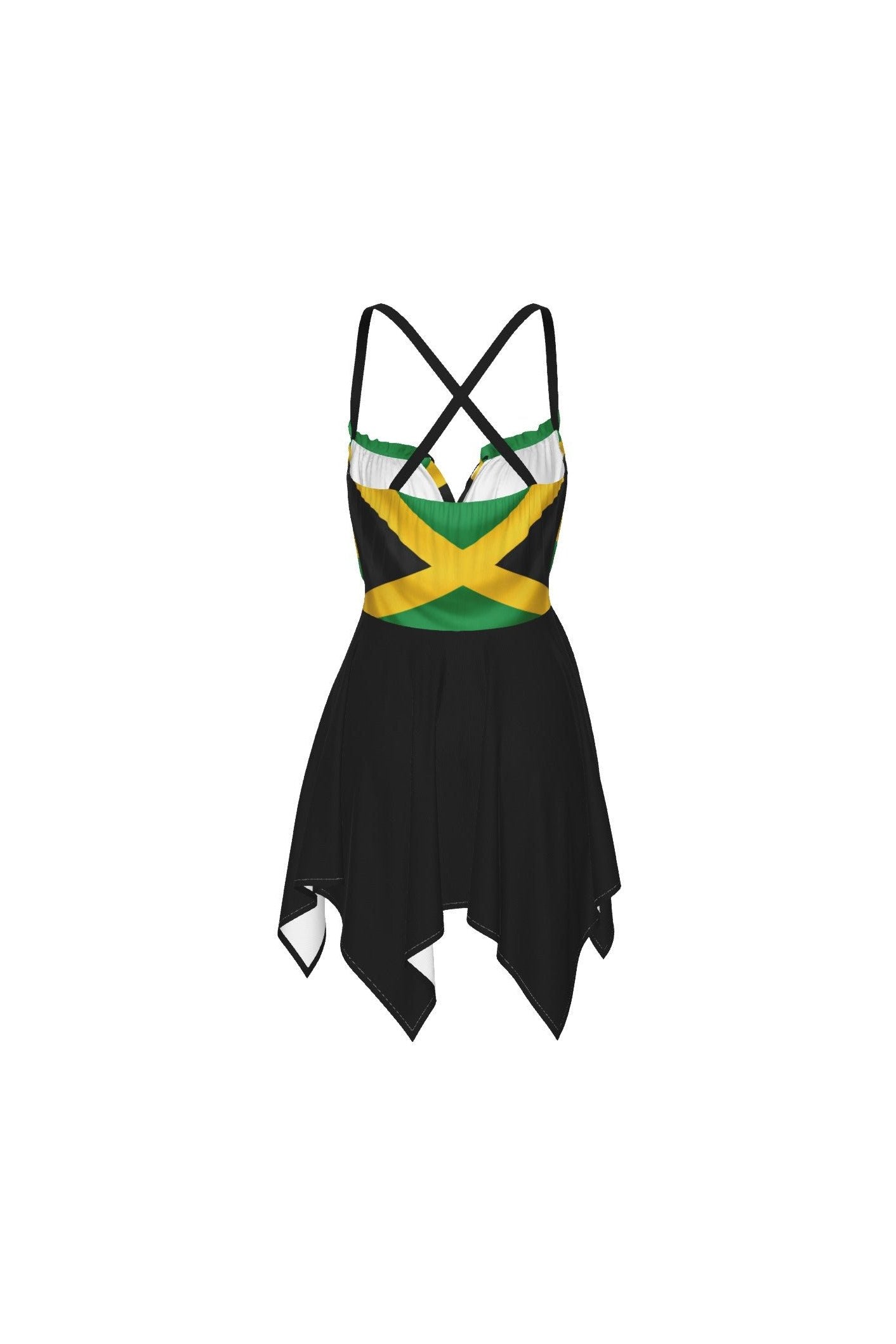 Jamaica Flag Print Asymmetric Hem Slip Dress - GLITCH-BELLE
