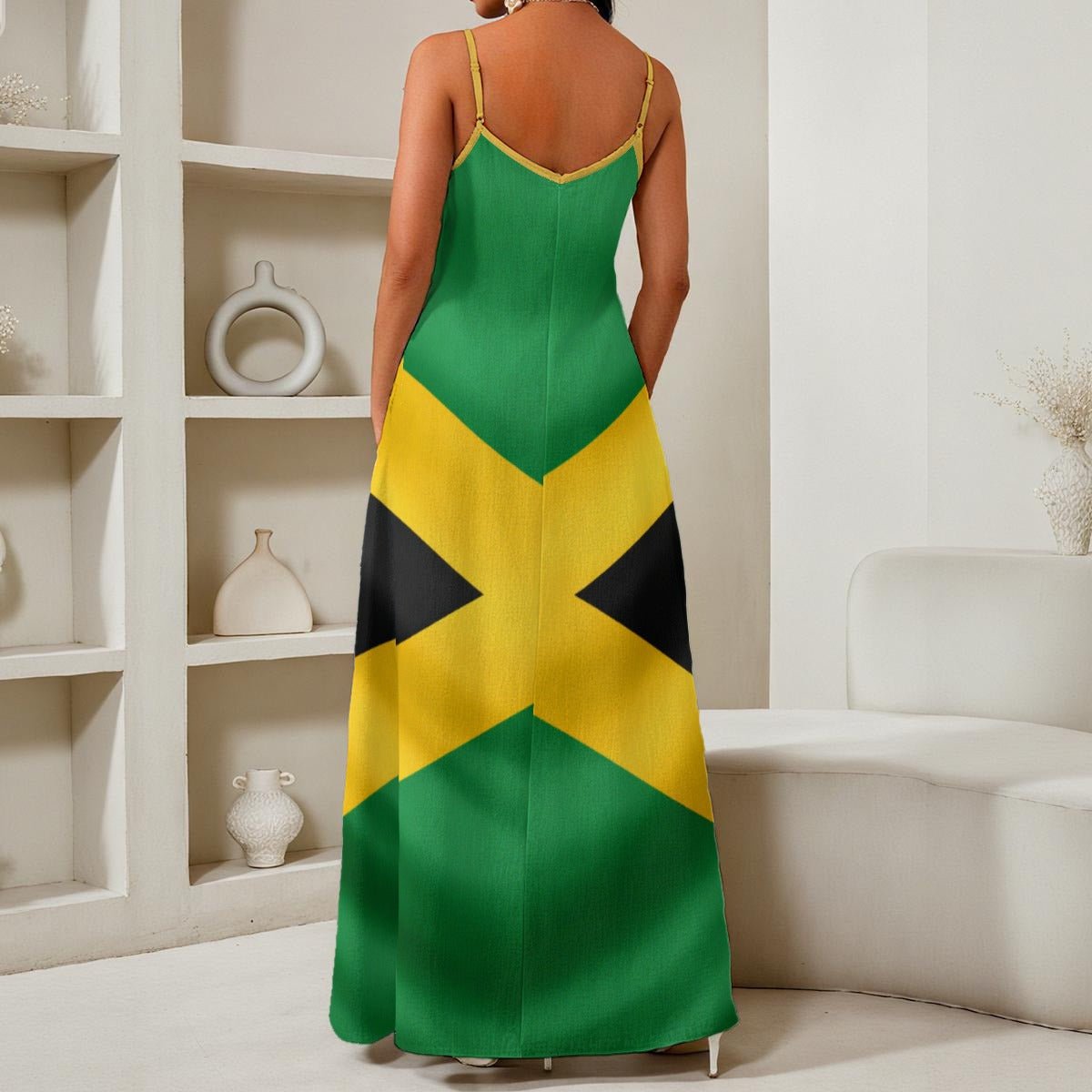 Jamaican Flag V-Neck Maxi Dress – One Love Spaghetti Strap Maxi - GLITCH-BELLE
