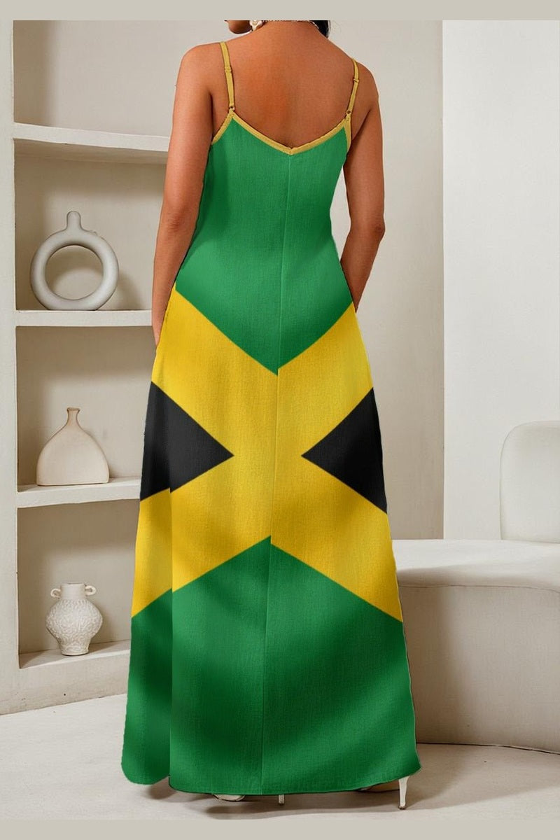 Jamaican Flag V-Neck Maxi Dress – One Love Spaghetti Strap Maxi - GLITCH-BELLE