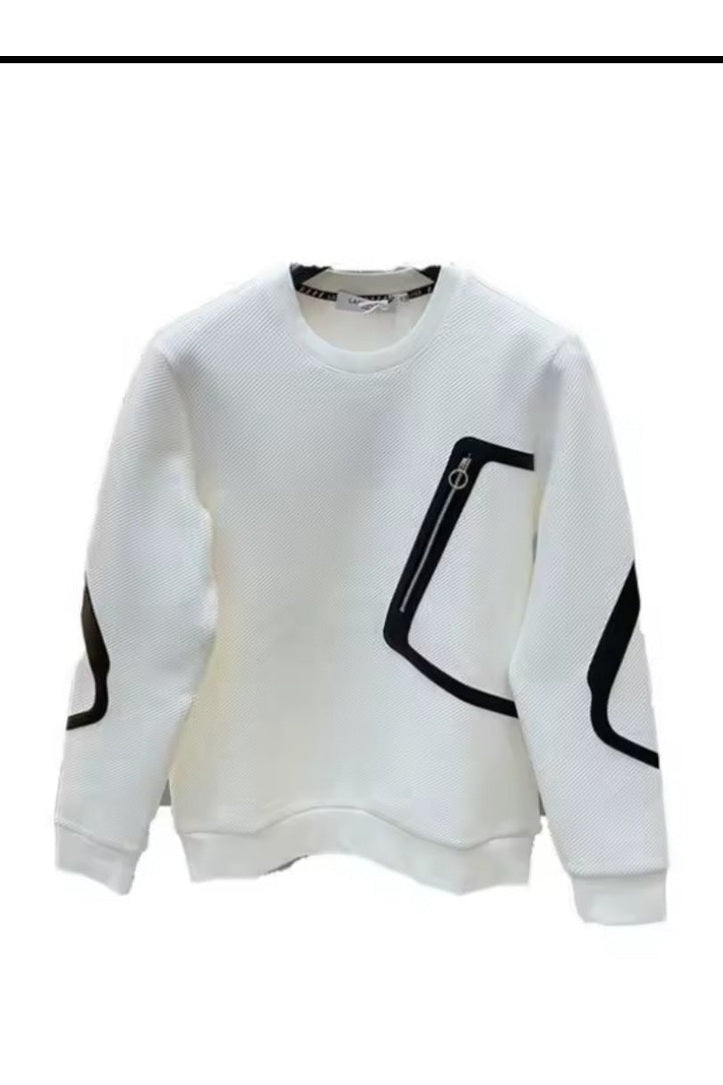 Men's Fashion Trend Zipper Patchwork Contrast Pullover – Casual Loose Long Sleeve Top - GLITCH - BELLE