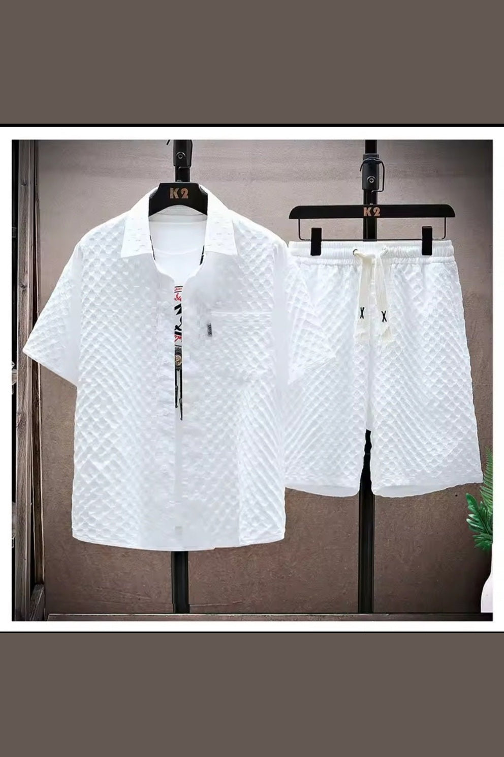 Men's Retro Short Sleeve Shirt & Casual Pants 2 - Piece Sportswear Set - GLITCH - BELLE