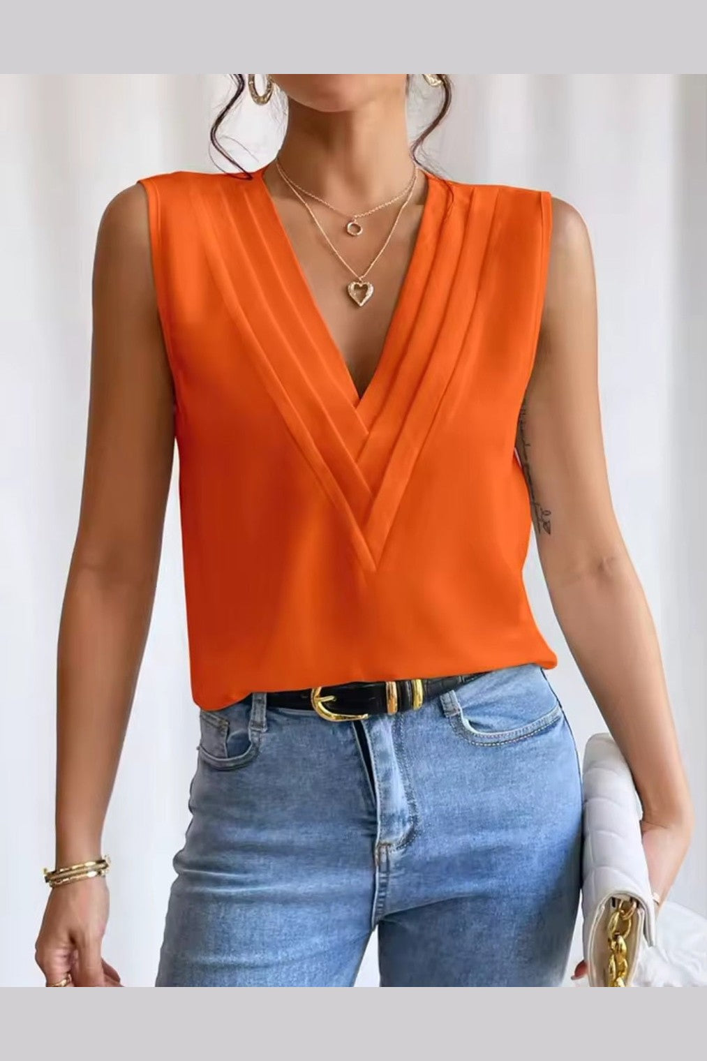 Multi-Layered V-Neck Pure Color Vest Top – Women's Elegant Sleeveless Blouse - GLITCH-BELLE