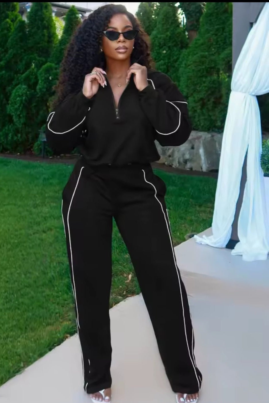 Women's Two-Piece Bat Sleeve Zip Sweatshirt & Straight Pants Set - GLITCH-BELLE