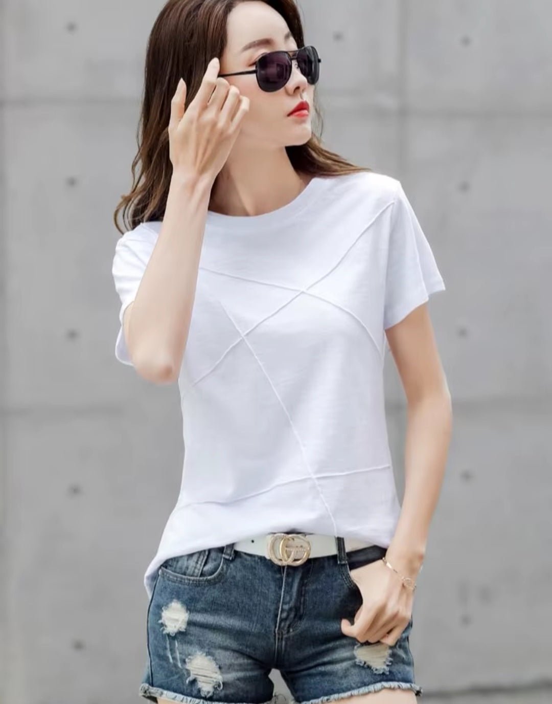 Cotton Bamboo Ribbed O - Neck Slim T-Shirt - GLITCH - BELLE