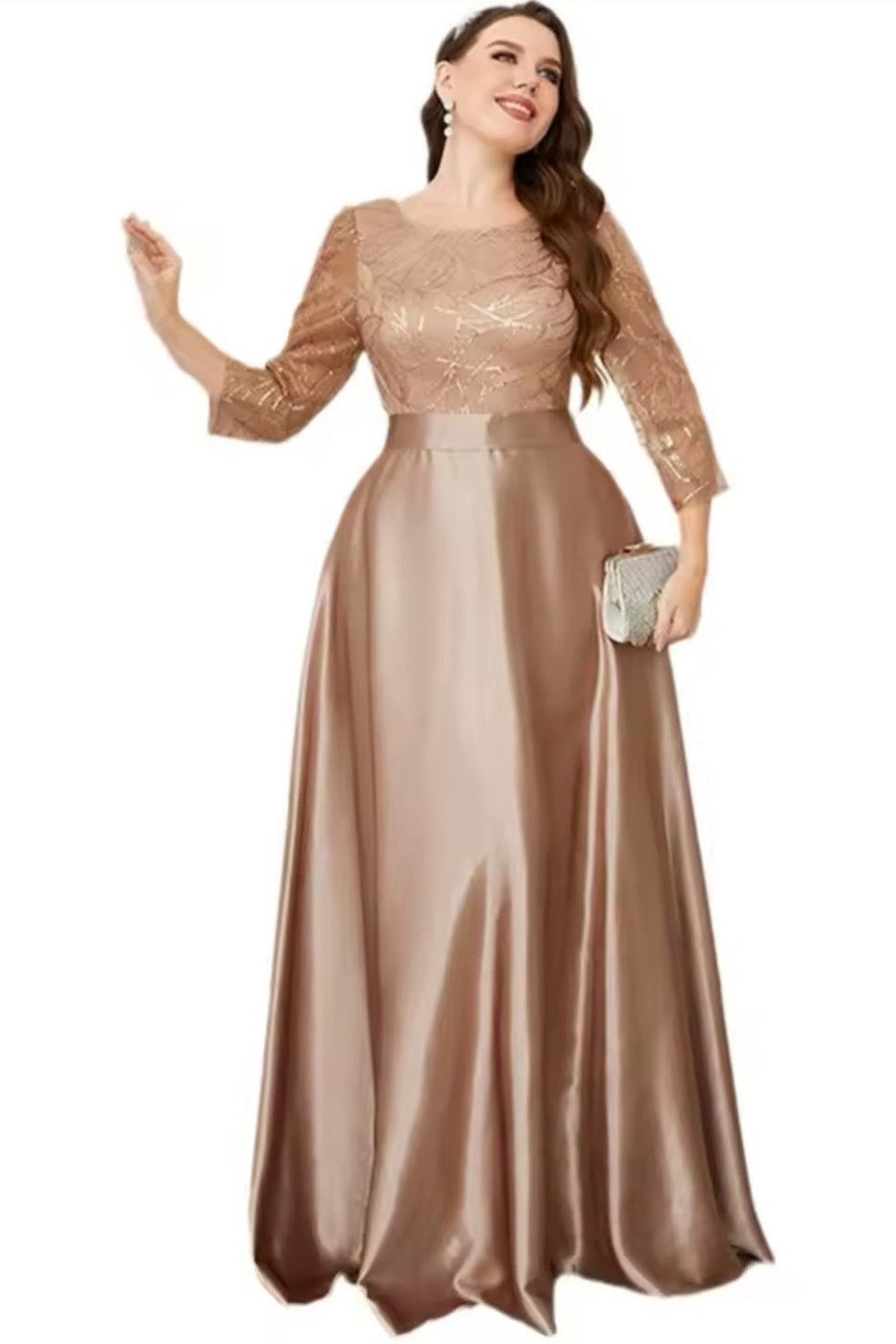 Sequin Embellished Satin Formal Evening Gown - Plus Size Maxi Dress - GLITCH-BELLE