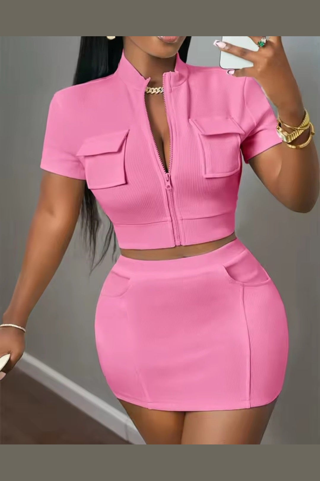 Ribbed Crop Top & Mini Skirt 2 - Piece Set - GLITCH - BELLE