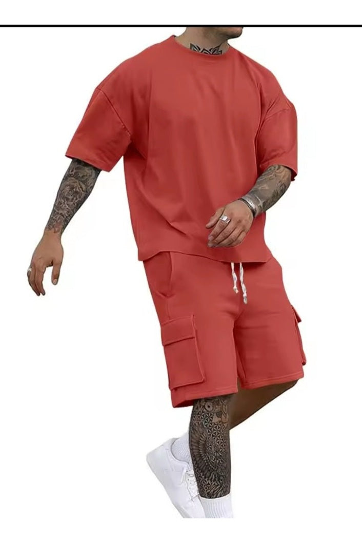 Summer Men's Casual Sporty T-Shirt Shorts Set - GLITCH - BELLE
