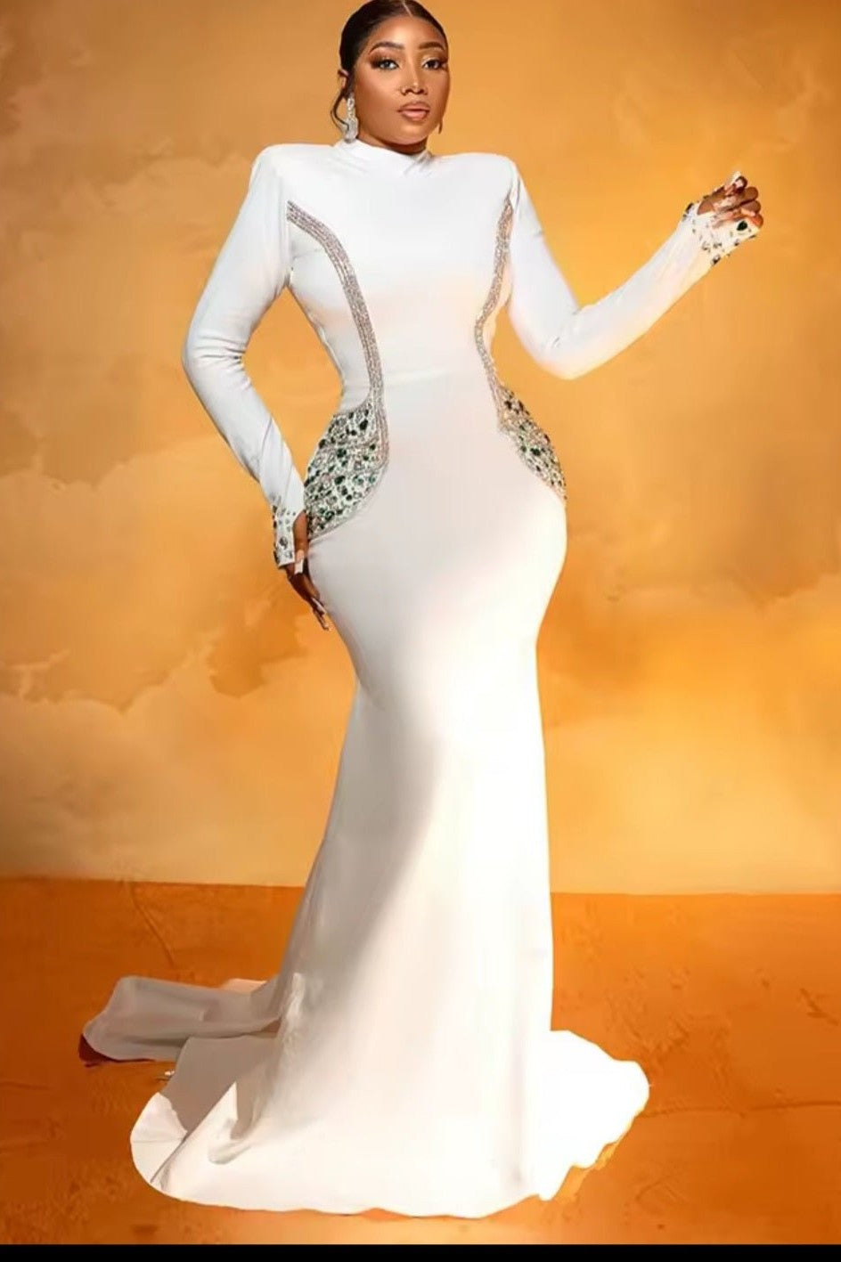 Women's Turtleneck Diamond Crystal Bandage Gown - GLITCH - BELLE