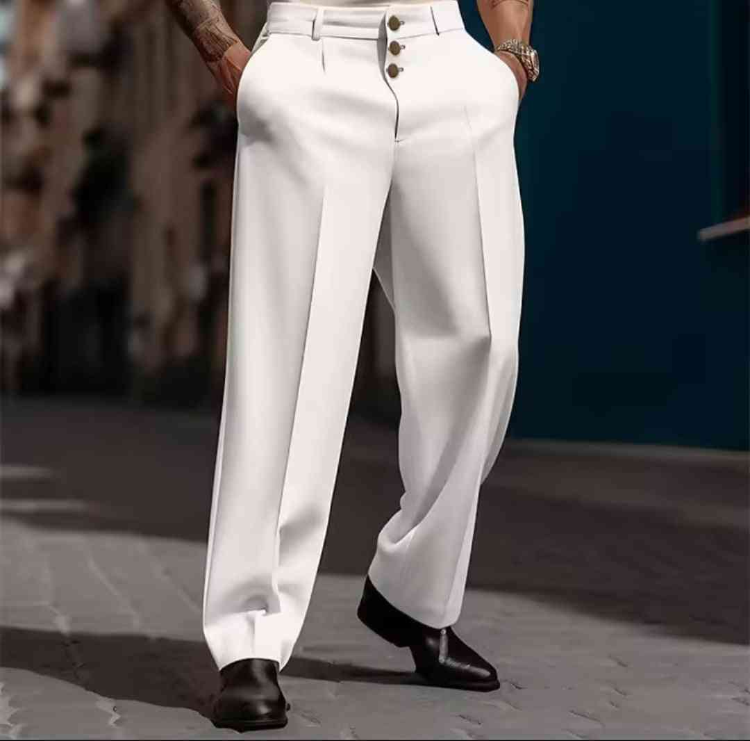 Men's Formal Straight - Leg Dress Pants – Three - Button Solid Trousers - GLITCH - BELLE