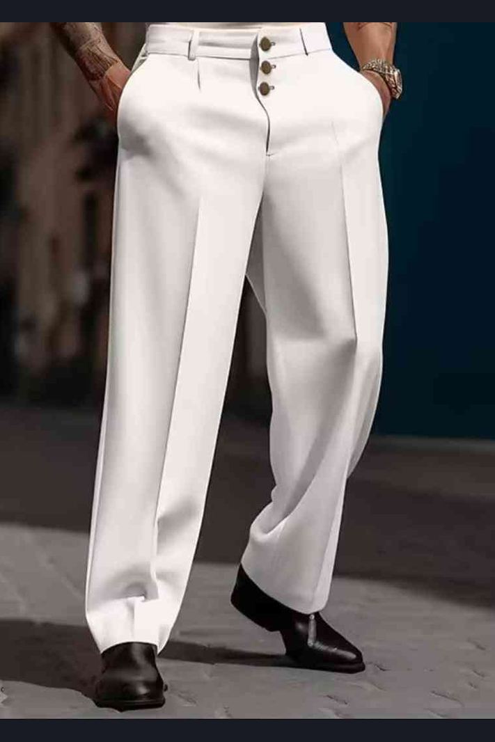 Men's Formal Straight - Leg Dress Pants – Three - Button Solid Trousers - GLITCH - BELLE