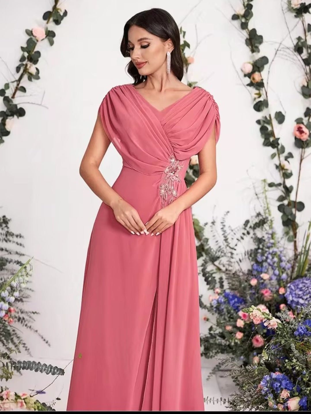Pink Banquet Bridesmaid Evening Dress - Luxury Chiffon Gala Dress - GLITCH - BELLE