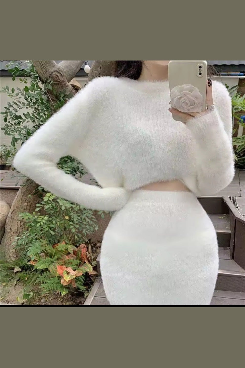 Women Two Piece Skirt Set – Knit Wrap Hip Skirt & Long Sleeve Sweater - GLITCH-BELLE