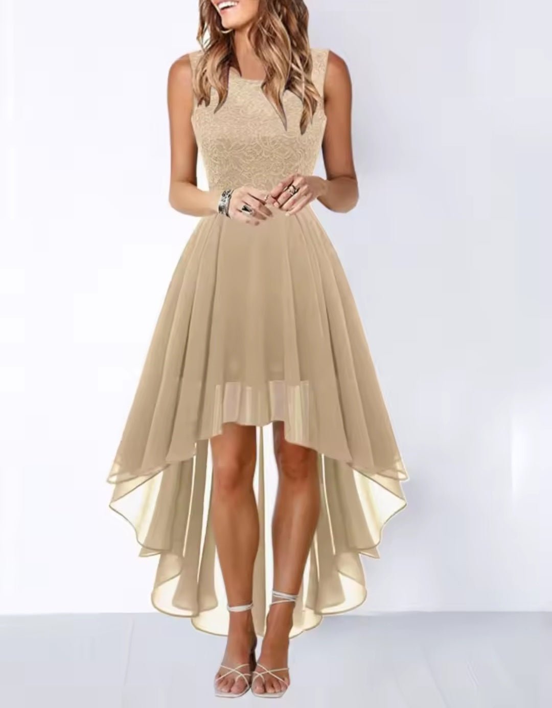 Elegant High - Waisted Chiffon High - Low Dress - Wedding Guest Formal - GLITCH - BELLE