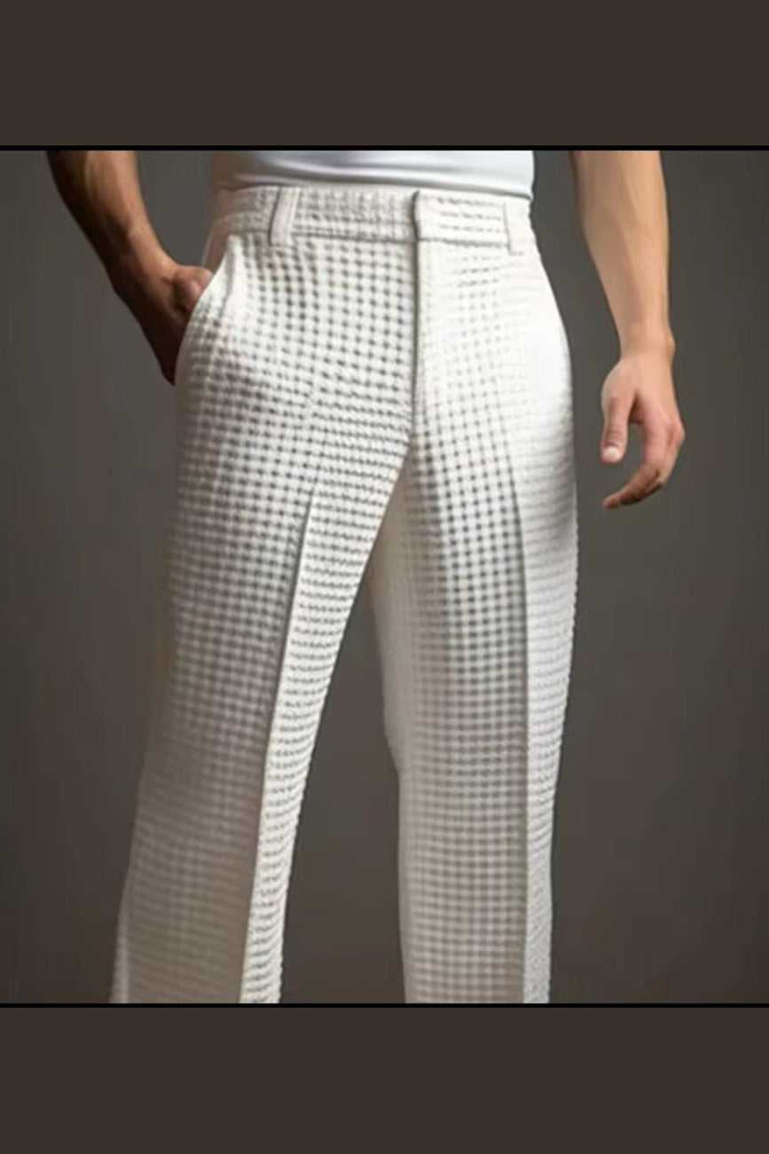 Men's Elegant Waffle Suit Pants – Solid Loose Straight Trousers | Business Casual & Vacation - GLITCH - BELLE