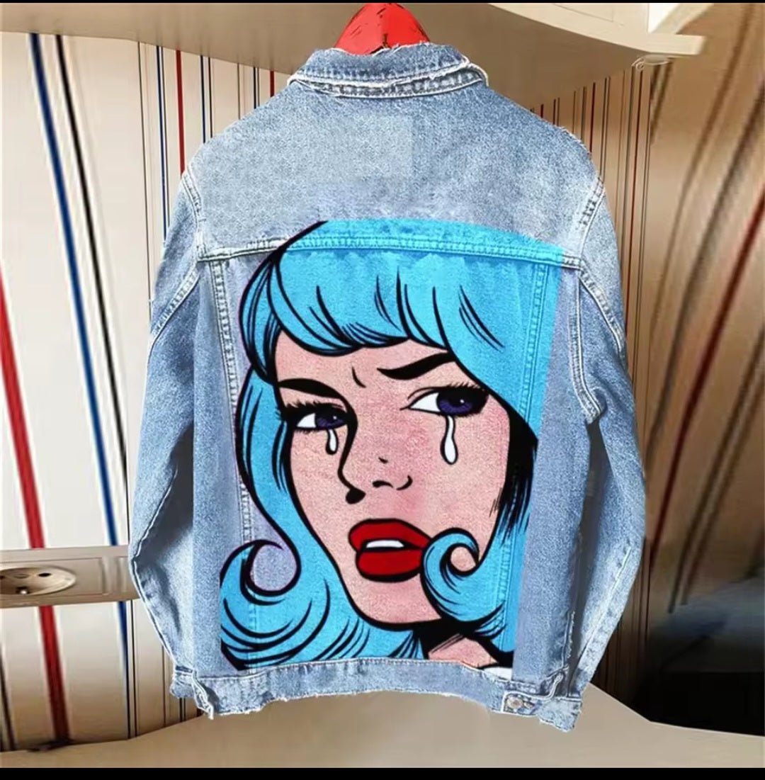 Women's Retro Loose Single - Breasted Lapel Denim Jacket - GLITCH - BELLE