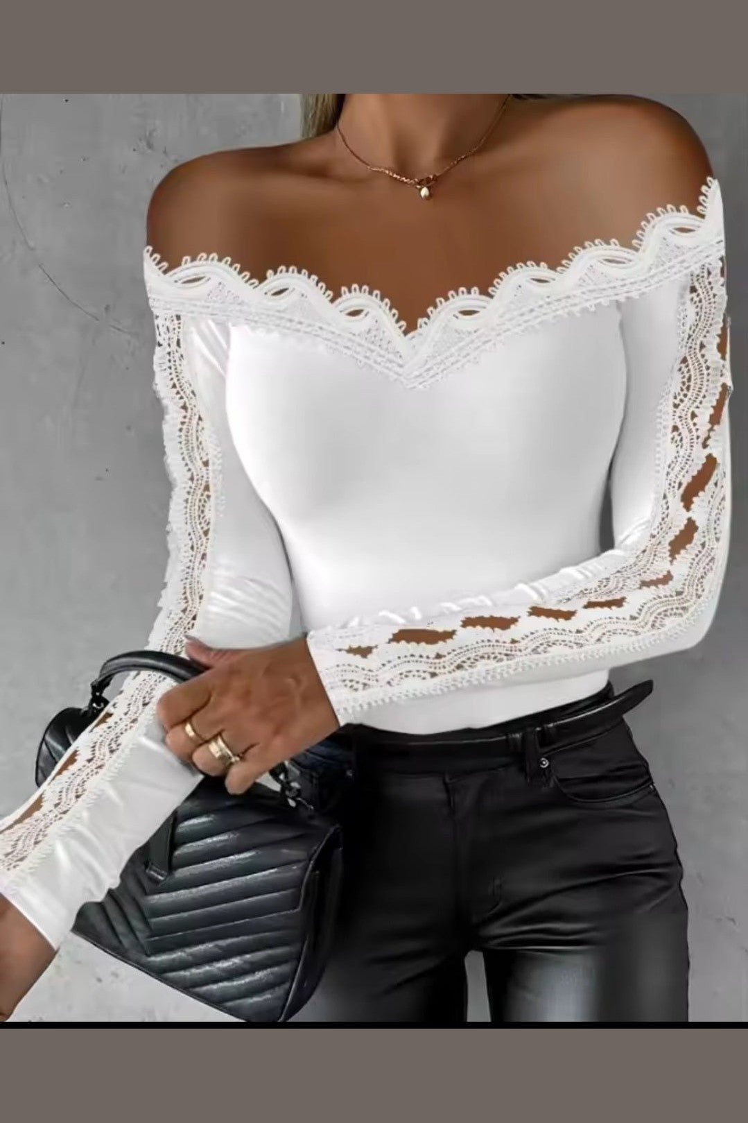 Off-Shoulder Hollow Lace Blouse – Women's Cutout Lace Top - GLITCH-BELLE