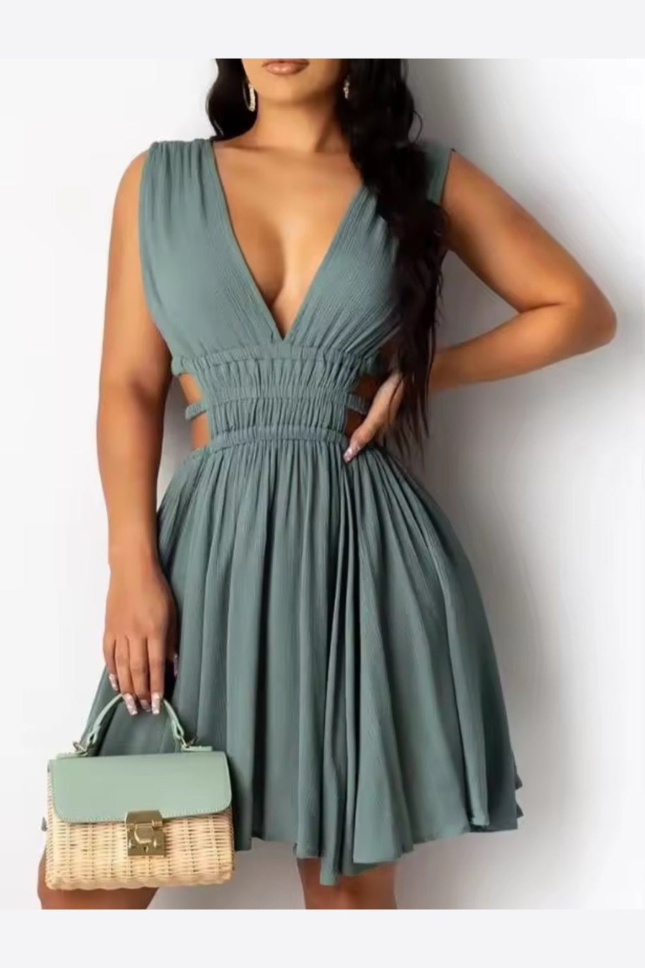 Spring/Summer Women's Elegant Sleeveless Cutout Ruched Backless Dress - GLITCH - BELLE