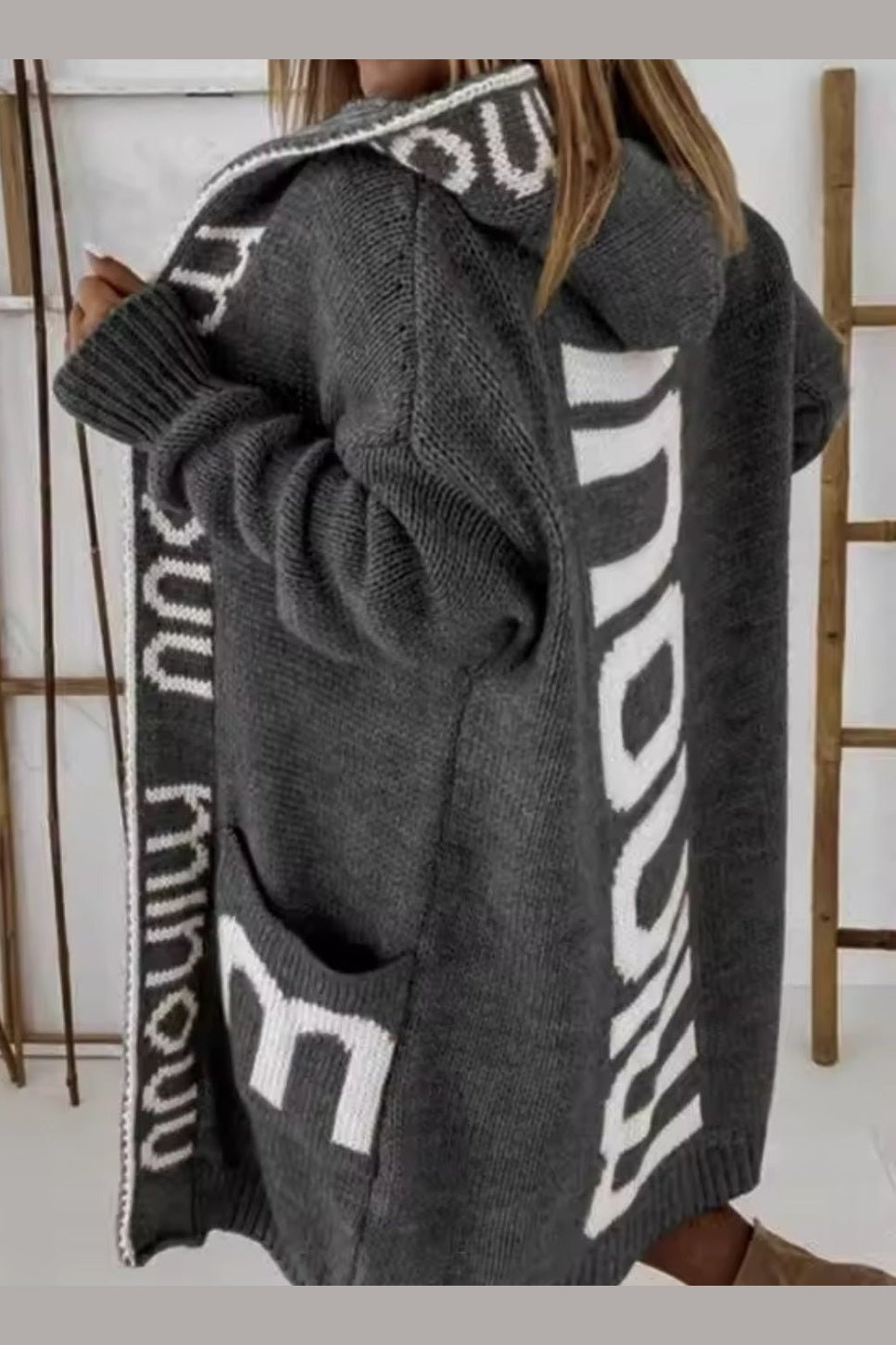 Trendy Hooded Midi Knitted Cardigan Sweater – Women's Long Sleeve Warm Cold Resistant Autumn Winter Knitwear - GLITCH-BELLE