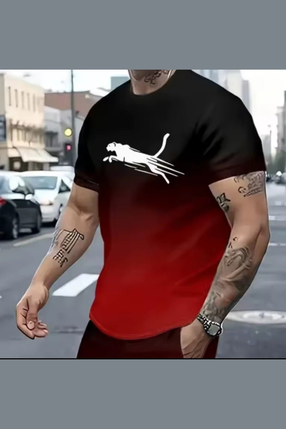 Men's 3D Animal Print Oversized Street Tee - GLITCH - BELLE