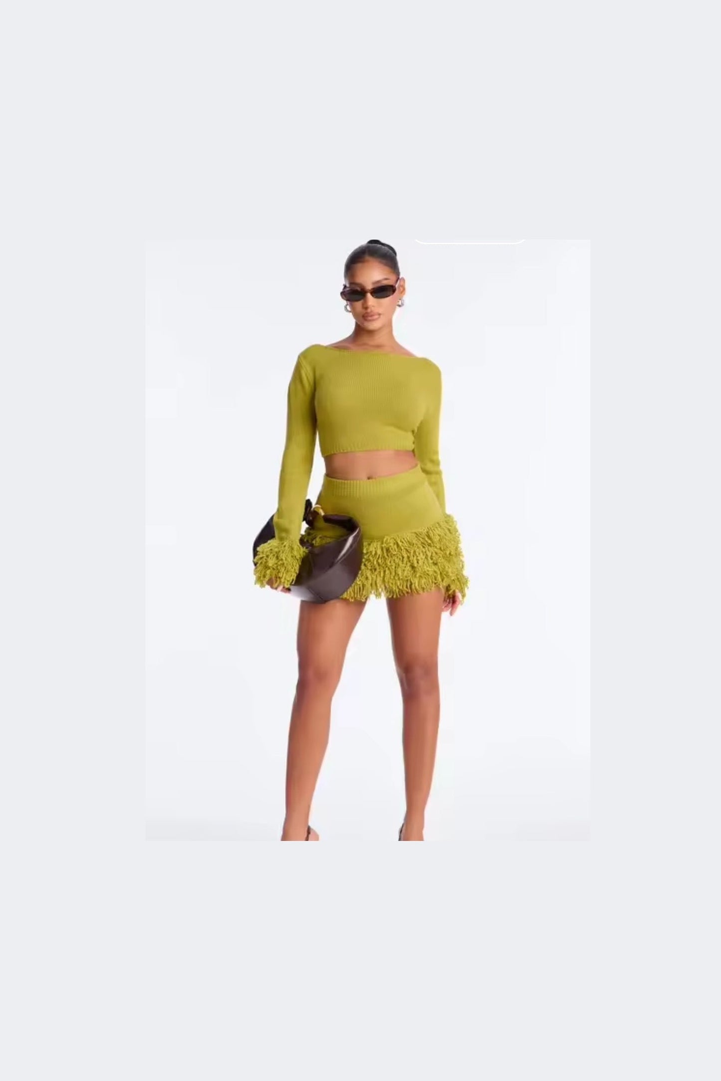 Winter Tassel 2 - Piece Set – Long Sleeve Crop Top & Mini Skirt Streetwear Outfit - GLITCH - BELLE