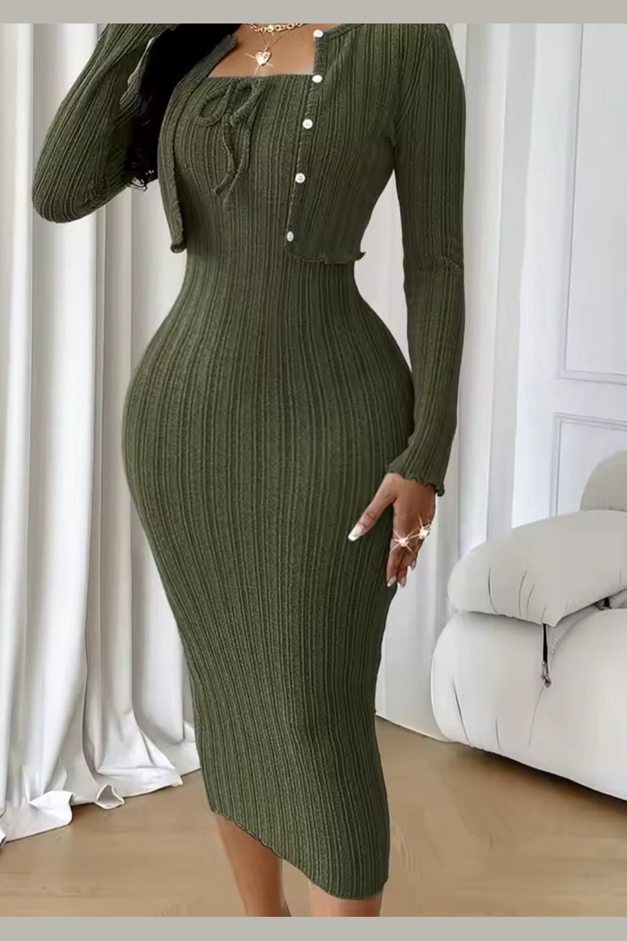 Slim Knitted Coat & Dress 2-Piece Set – Women's Autumn Winter New Fashion Suit - GLITCH-BELLE