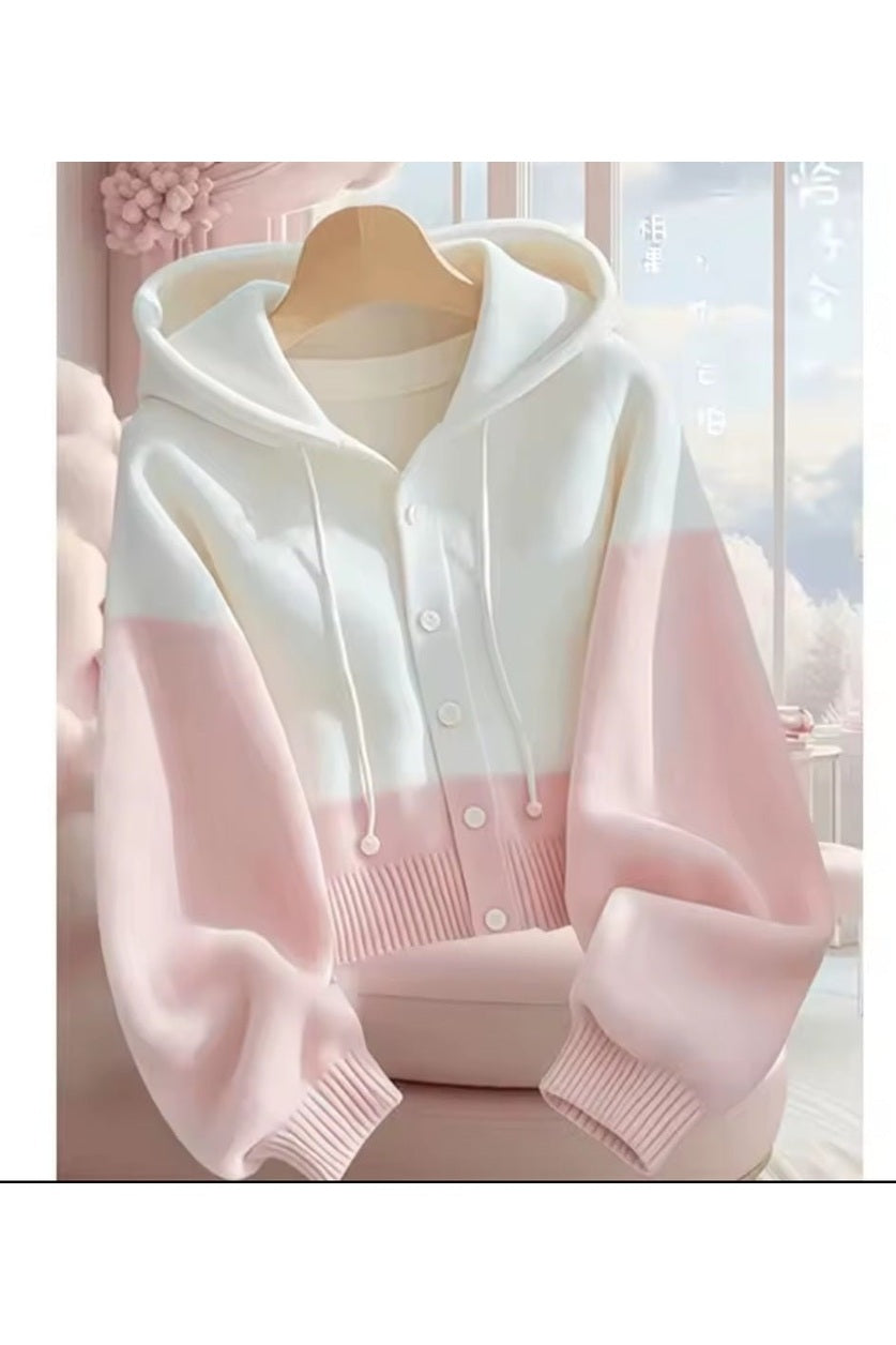 Women Spring Autumn Patchwork Knitted Cardigan Sweater – Korean Single Breasted Hooded Jacket - GLITCH-BELLE