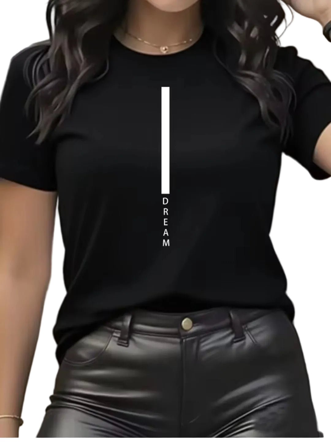DREAM Letter Print Women's Loose - Fit Cotton T-Shirt - GLITCH - BELLE