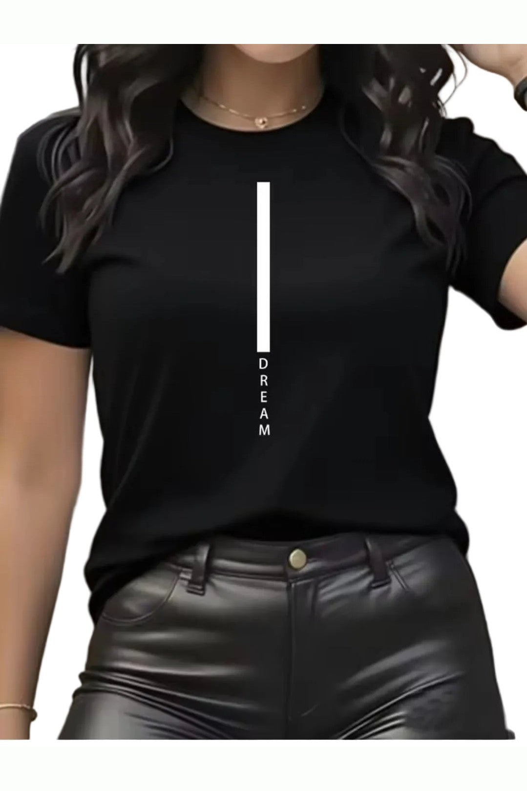 DREAM Letter Print Women's Loose - Fit Cotton T-Shirt - GLITCH - BELLE