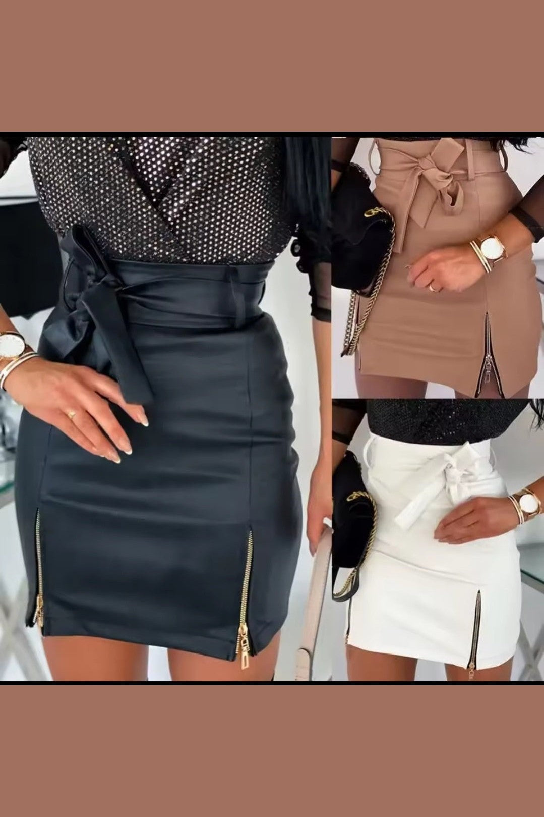 Women's PU Leather Midi Skirt – High Waist Lace-Up Side Button Pencil Skirt - GLITCH-BELLE
