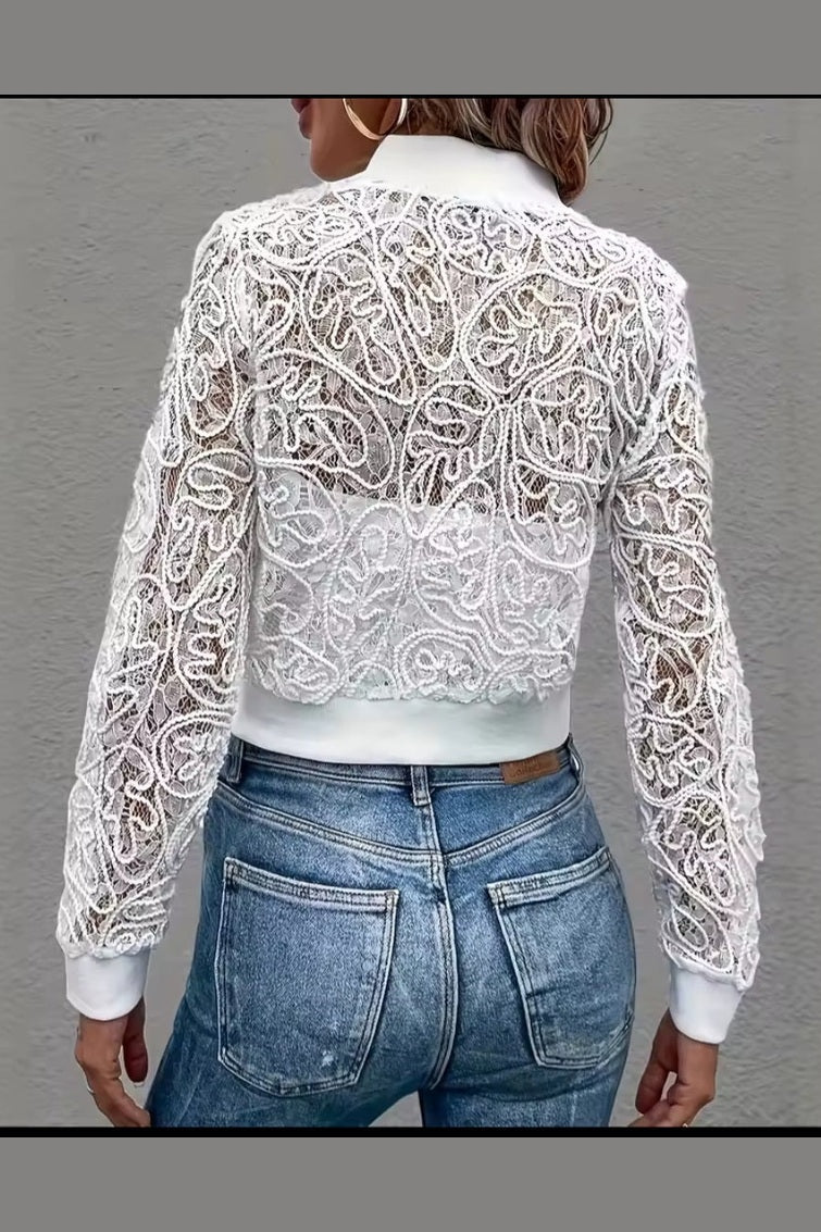White Lace Zipper Cardigan Jacket - GLITCH - BELLE