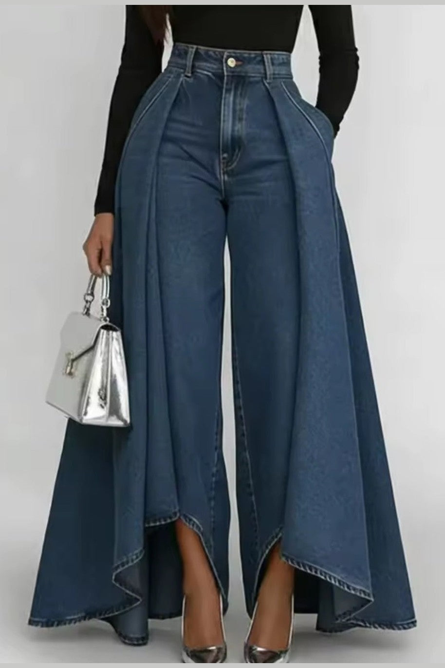 Wide - Leg Flowy Denim Maxi Pants - GLITCH - BELLE