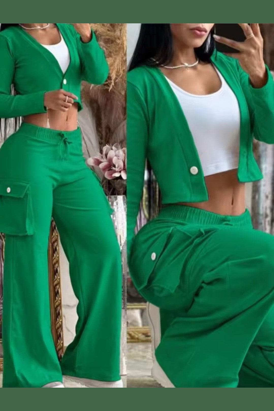 Women's Solid Color Crop Top & Cargo Pants Set - GLITCH - BELLE