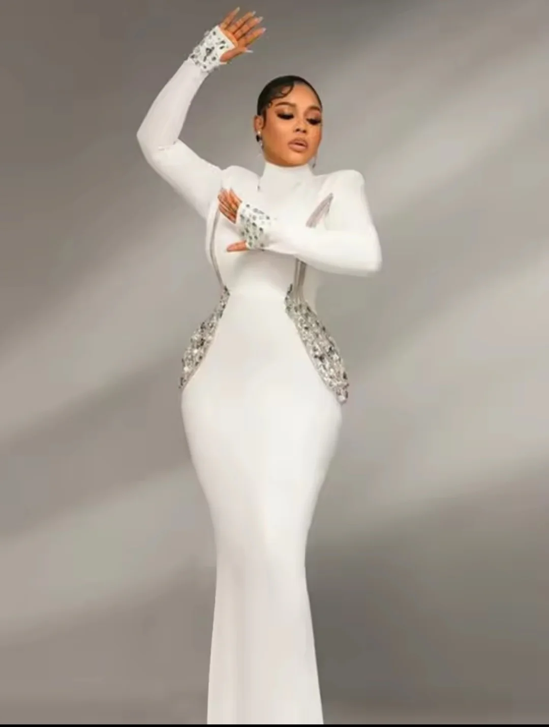 Women's Turtleneck Diamond Crystal Bandage Gown 👗 - GLITCH-BELLE