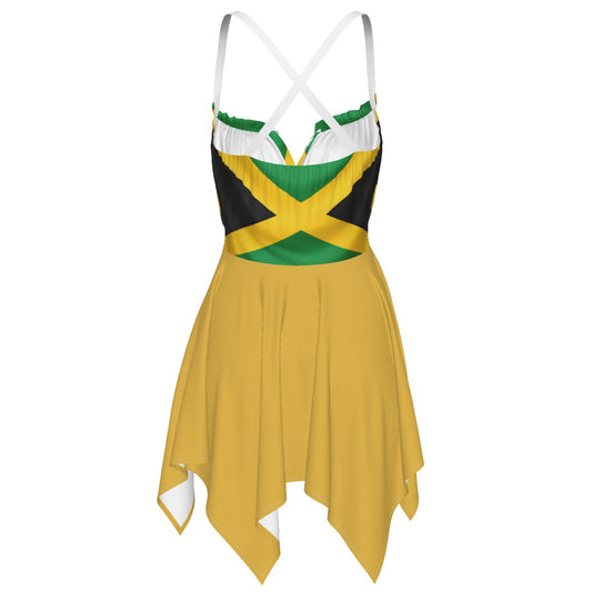 Jamaica Flag Print Asymmetric Hem Slip Dress