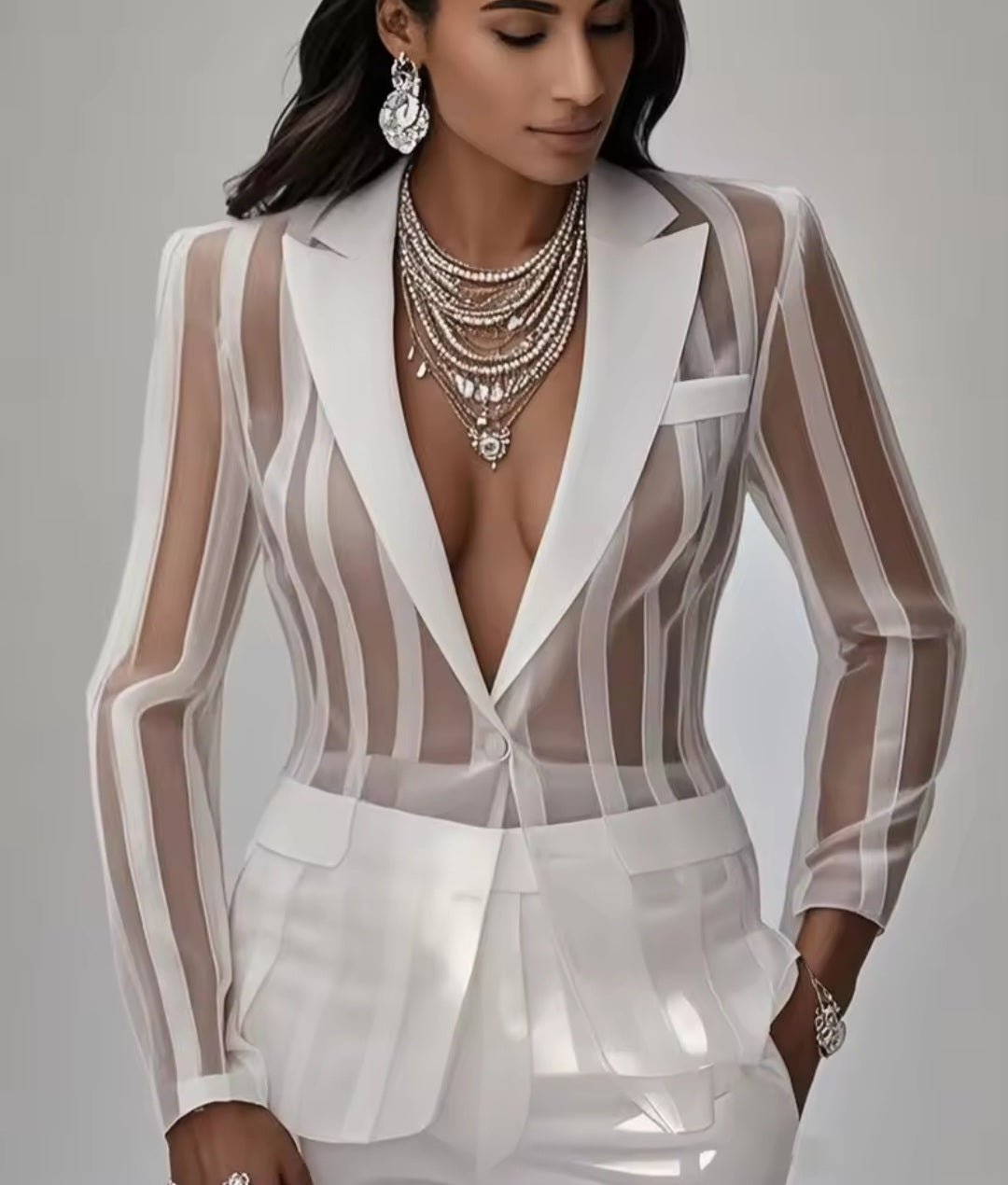 Blazer Coat 2025 American Style Women's Perspective Striped Suit - GLITCH - BELLE