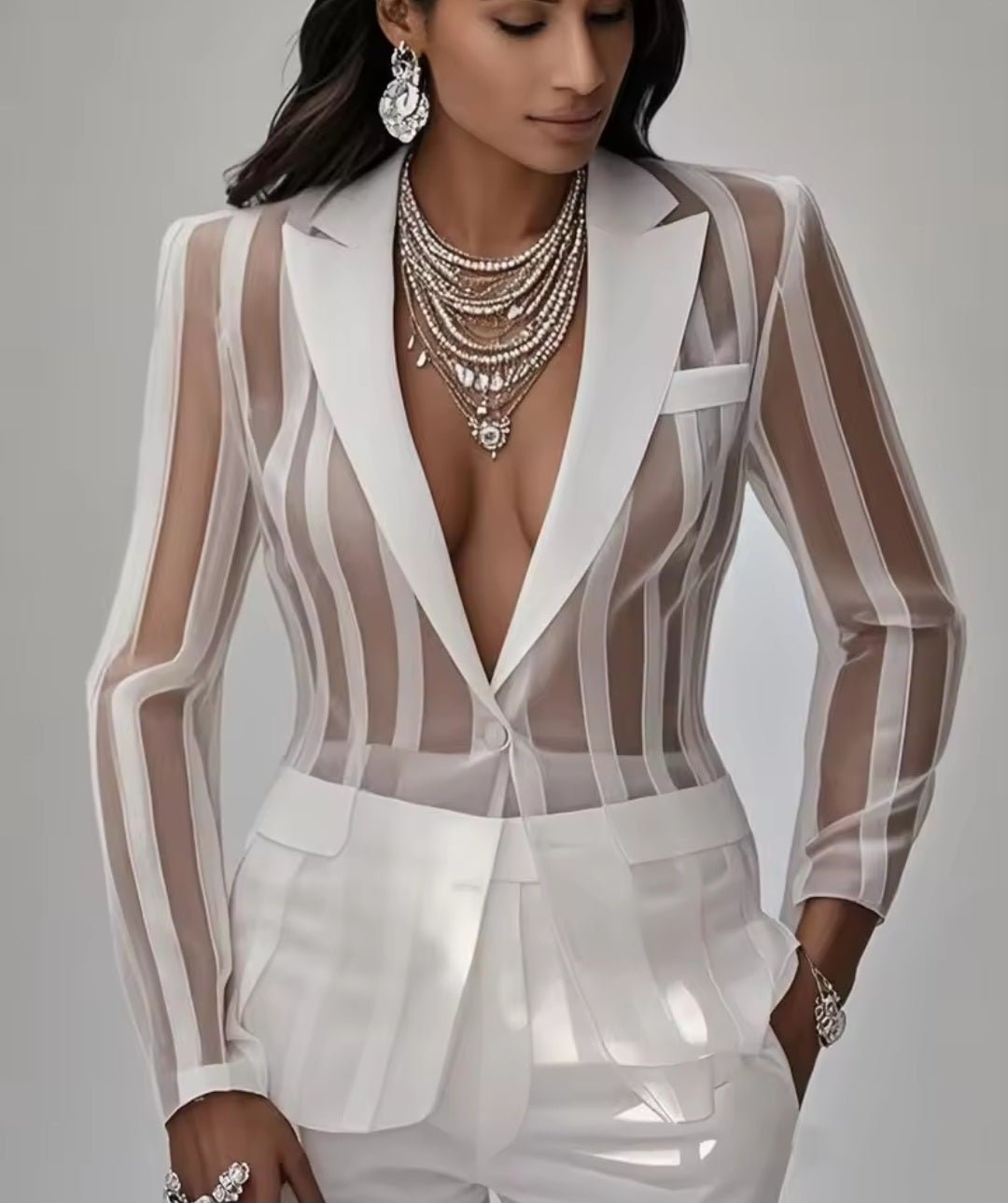 Blazer Coat 2025 American Style Women's Perspective Striped Suit - GLITCH - BELLE