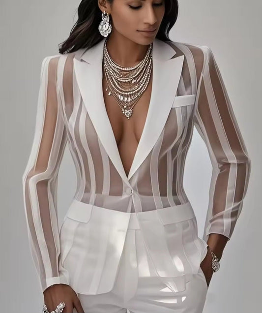 Blazer Coat 2025 American Style Women's Perspective Striped Suit - GLITCH - BELLE