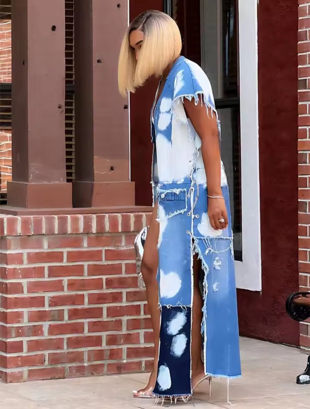 Bleach Wash Denim Trench Coat - GLITCH - BELLE