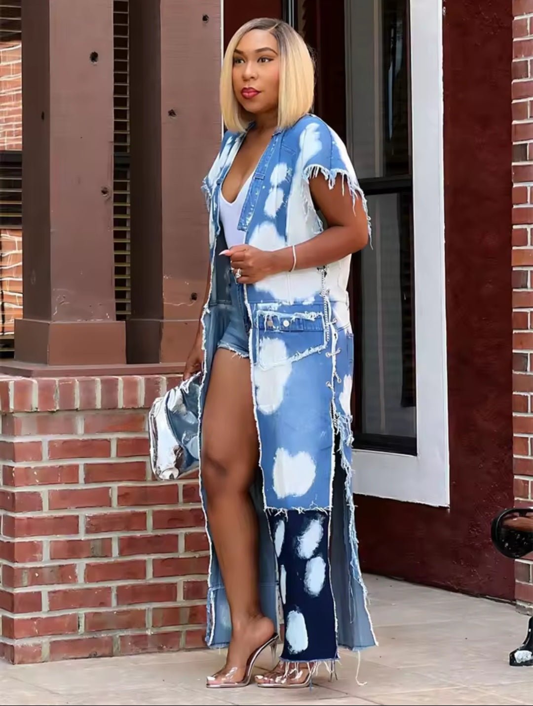 Bleach Wash Denim Trench Coat - GLITCH - BELLE