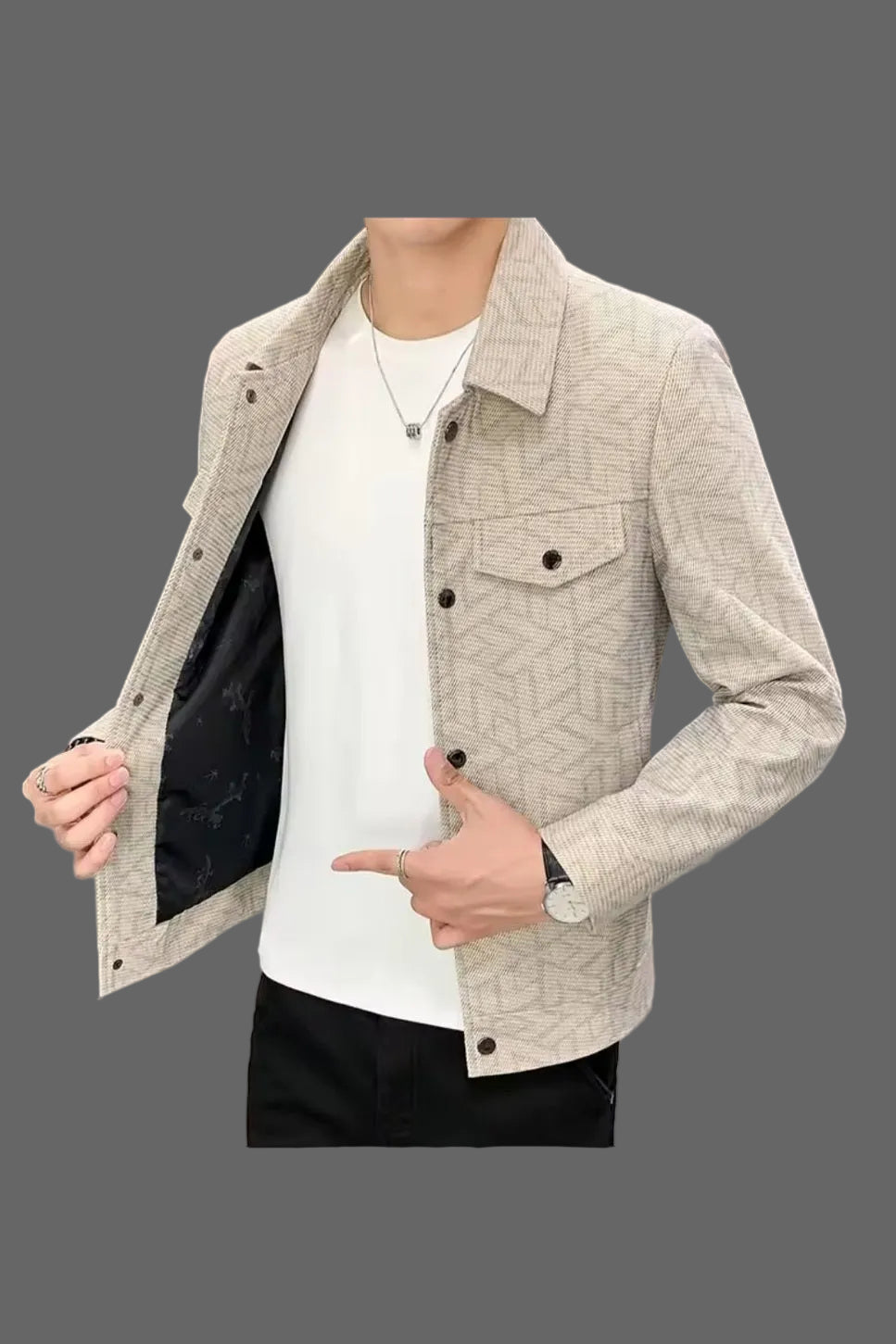 Classic Jacquard Lapel Coat – Men's Urban Streetwear Jacket - GLITCH-BELLE