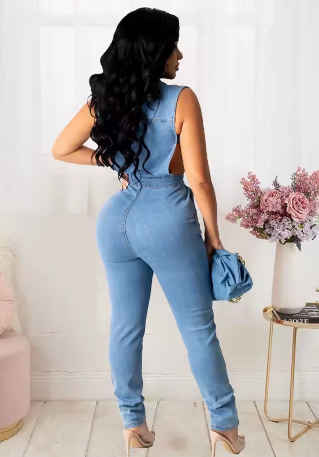 Hollow Denim Jumpsuit – Women's Vintage Skinny One-Piece - GLITCH-BELLE