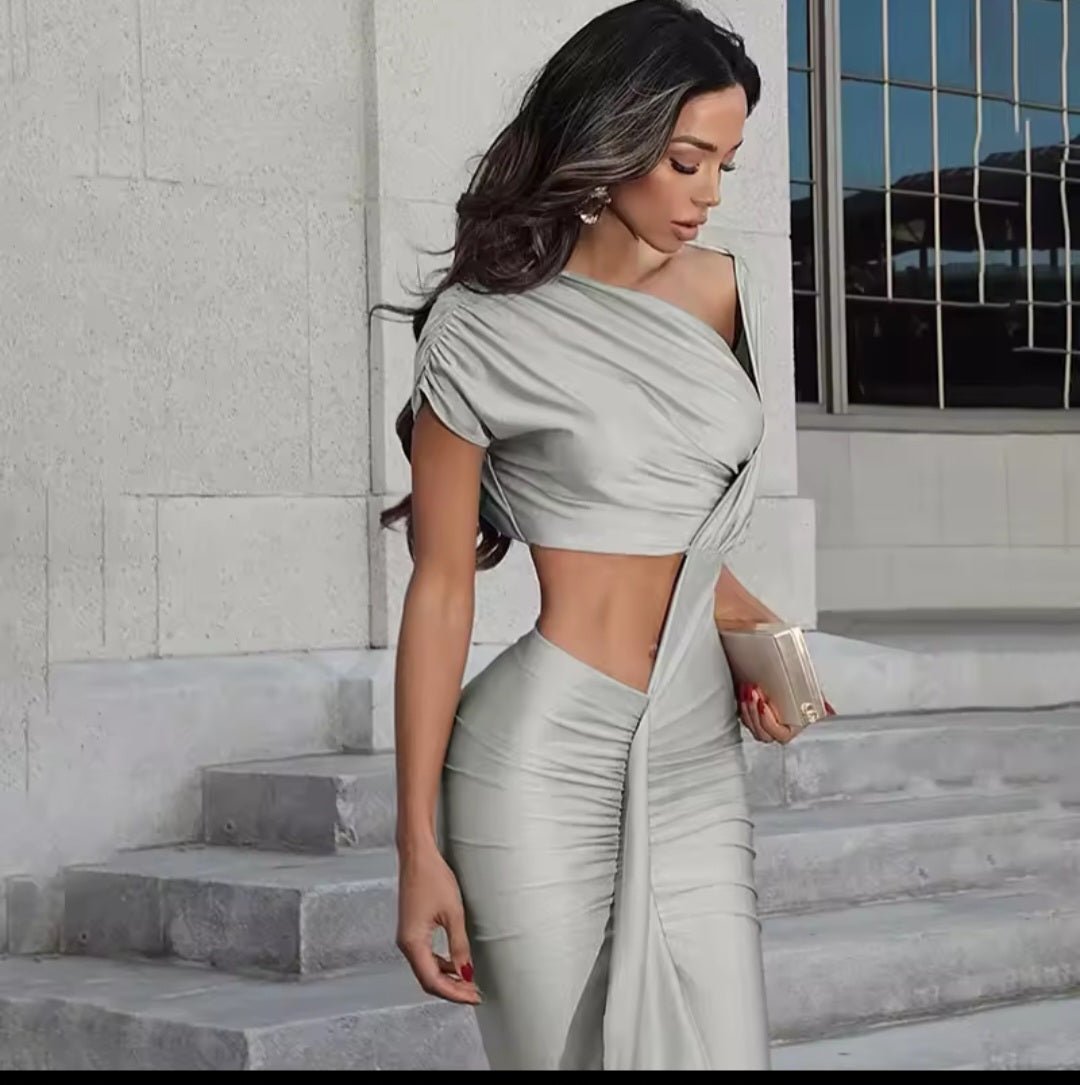 Irregular Hollow Ruched Bodycon Dress - GLITCH-BELLE