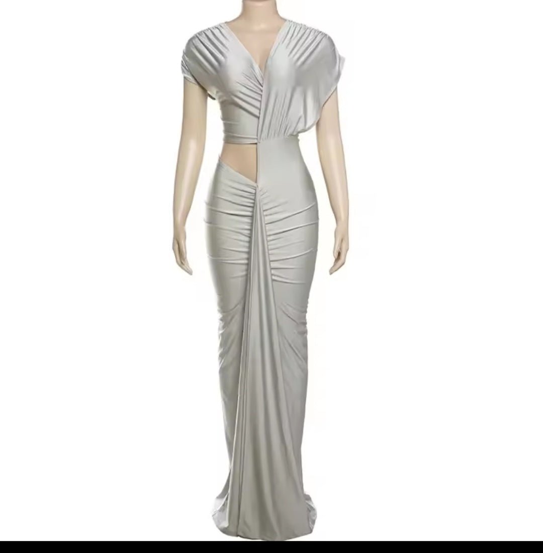 Irregular Hollow Ruched Bodycon Dress - GLITCH-BELLE