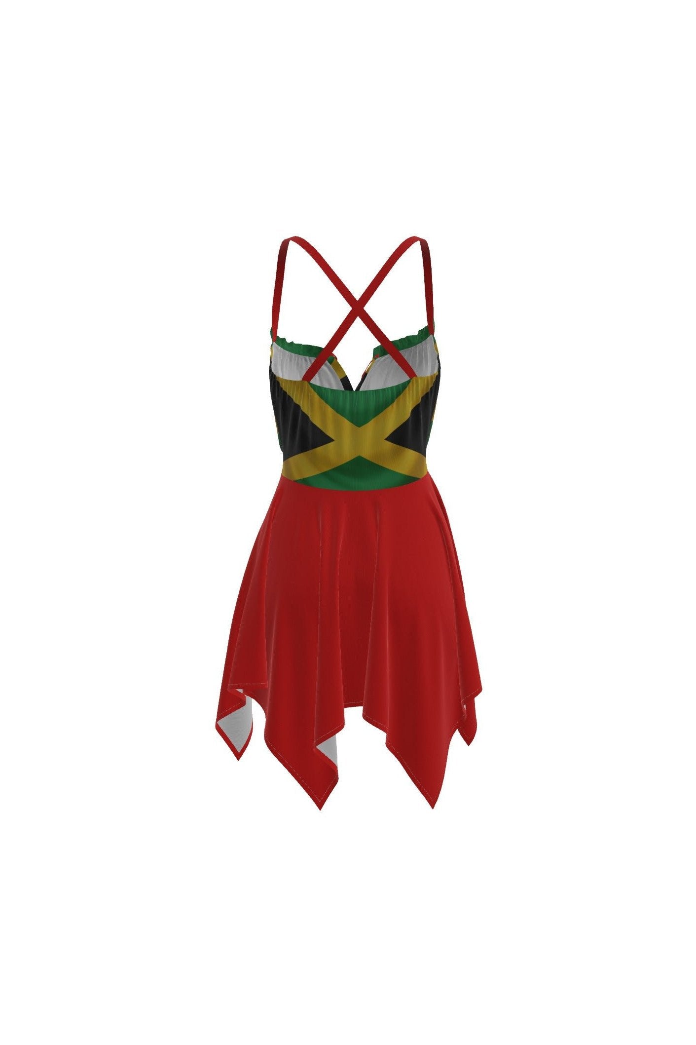 Jamaica Flag Print Asymmetric Hem Slip Dress - GLITCH-BELLE