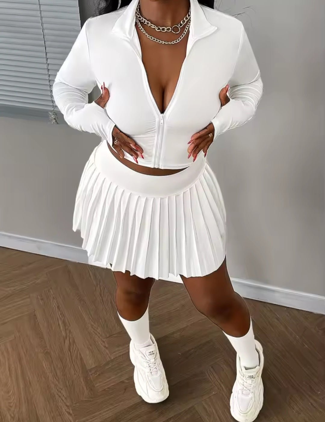 Ladies Slim Fit Jacket Skirt Set – Elegant Pleated Mini Skirt Combo - GLITCH-BELLE