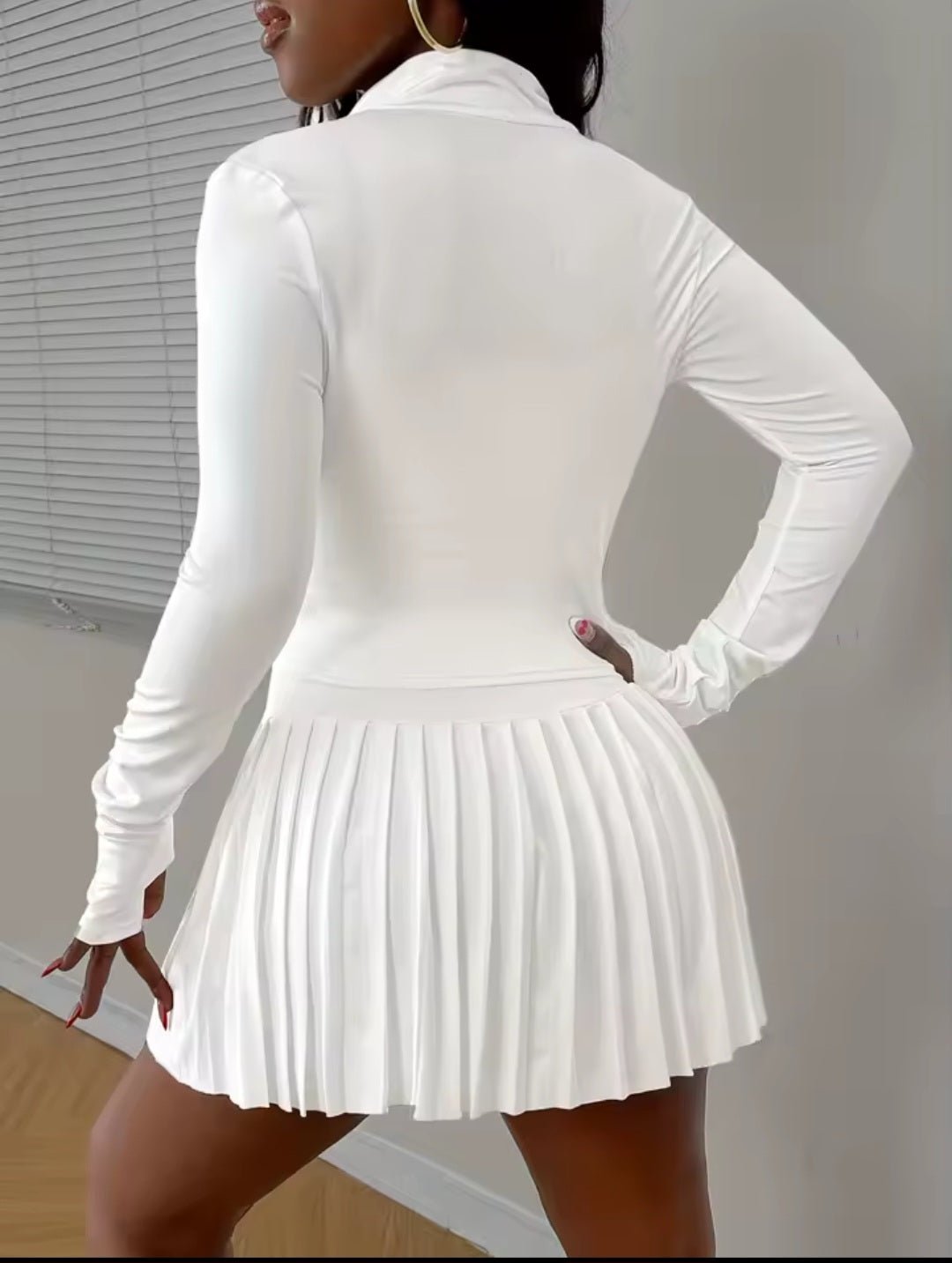 Ladies Slim Fit Jacket Skirt Set – Elegant Pleated Mini Skirt Combo - GLITCH-BELLE