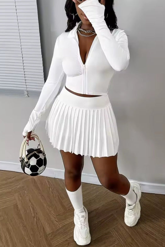 Ladies Slim Fit Jacket Skirt Set – Elegant Pleated Mini Skirt Combo - GLITCH-BELLE