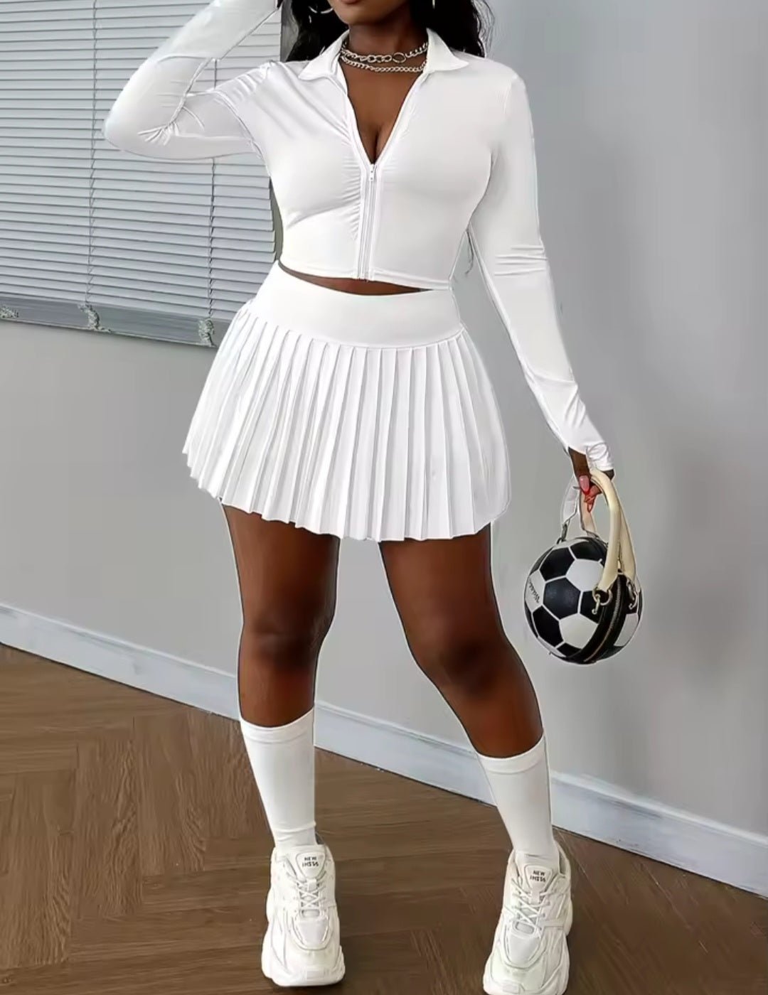 Ladies Slim Fit Jacket Skirt Set – Elegant Pleated Mini Skirt Combo - GLITCH-BELLE