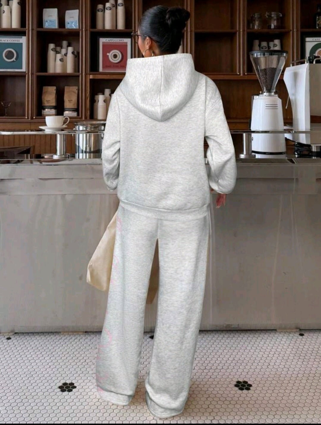 Letter Print Hoodie & Sweatpants Knit Tracksuit Set – Cream - GLITCH-BELLE